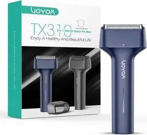 VOYOR Foil Shaver Electric Razor for Men 3 in 1 Shavers for Men with Double Foil Wet & Dry Face Shaver Lightweight Handheld Smooth Shave IPX6 Washable USB-C Rechargeable Travel Razor TX310(Blue)