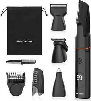 4 in 1 Groin & Body Hair Trimmer for Men, Waterproof Ball Hair Trimmer, Electric Intimate Shaver for Men with Adjustable Limit Comb, 4 Interchangeable Trimming Heads & Travel Pouch(Black)