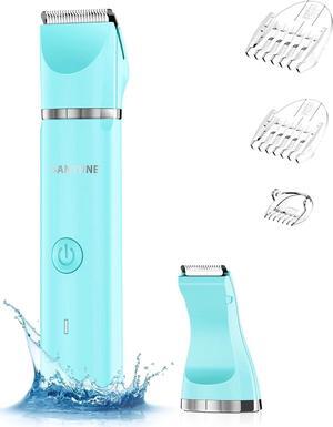 Bikini Trimmer for Women, 2 in 1 Electric Women Pubic Hair Trimmer, Portable Ladies Shaver with 2 Trimmer Heads Waterproof Wet and Dry Use