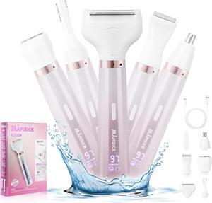 Electric Razors Shavers for Women, Bikini Trimmer 5 in 1 Lady Electric Shaver Razor Wet/Dry Face Razors for Face Nose Eyebrow Arms Armpit Legs Pubic Hair Area Painless Facial Hair Removal for Women