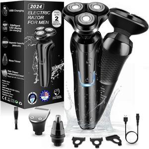 Electric Razor for Men, 2024 Mens Electric Shavers Rotary Replacement/Waterproof/Rechargeable, Electric Shaver for Men Cordless Floating Head Replaceable Blades, Portable Travel Razor Idea Men Gift