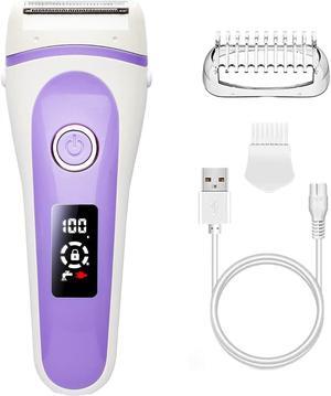 Electric Lady Shaver Bikini Trimmer Wet & Dry Rechargeable Cordless Painless Electric Razor for Women, LED Display Razor for Legs Underarms (Purple)