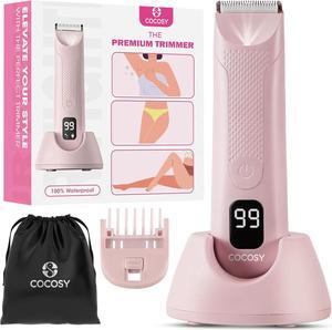Bikini Trimmer - Pubic Hair Trimmer for Women, Ceramic Blade, Waterproof Electric Shaver for Women with Standing Recharge Dock & Travel Pouch, Female Hygiene Razor