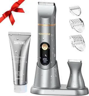 Bikini Trimmer for Women, Includes 2 Oz Skin Smoothing Shaving Gel 2-in-1 Electric Razor Shaver for Hair Removal IPX7 Waterproof for Pubic Underarm Legs Arm Body