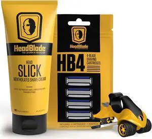 ATX Men's Head Shaving Basics Bundle with 8oz HeadSlick Cream, Razor, Blade Refills - Close Shave Kit with An Easier and Faster Shave