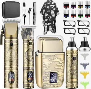 Hair Clippers for Men T-Blade Nose Hair Trimmer Foil Shavers for Men Barber Barber Kit, Men Hair Clippers, Zero Gap Haircutting Set, Clippers for Hair Cutting, LCD Display, (Bronze)