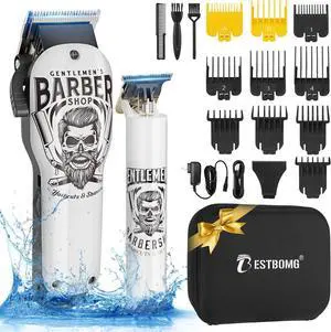 BESTBOMG Hair Clippers & Trimmer Ceramic T-Blade Cordless Haircut Sets Rechargeable 2000mAh/1200mAh with 10 Guide Combs & for Men/Father/Husband/Boyfriend
