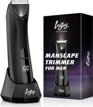 INVJOY Manscape, Body & Pubic Hair Trimmer for Men w/Light - No Nick, No Cut, Ball Trimmer Men - No Razor Burn Groin, Body Groomer Shaver, IPX7 Waterproof Electric Razor w/Recharge Dock, Gift for Men