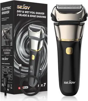 Sejoy Electric Razor for Men, Wet & Dry Foil Shaver with 3-Blade & Edge Shaving Area, 7500 RPM High Speed Motor, Digital Power Display, IPX7, Men's Electric Foil Shavers SKYFULL