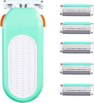 Domon dolly Razors for Women 6 Refills 3 Blades Shaver for Face Legs Bikini area, Comfort Glid, Green