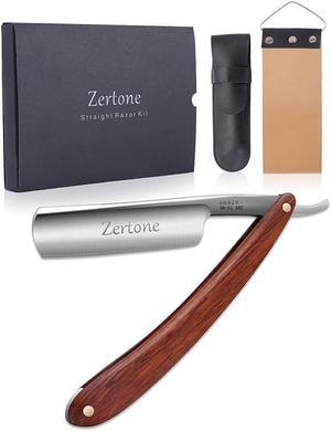 Zertone Straight Razors for Men Kit with Strop - Straight Edge Razor Natural Wood Scale  Sharp, High Hardness Carbon Steel Cutthroat Straight Razor Shaving Kit, Vintage Wood Handle, Barber Razor
