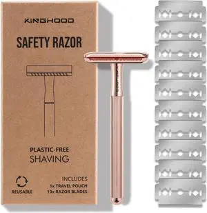 Copper Double Edge Safety Razor with 10 Razor Blades, Long Handle & Weighted Razor, Single Blade for Sensitive Skin