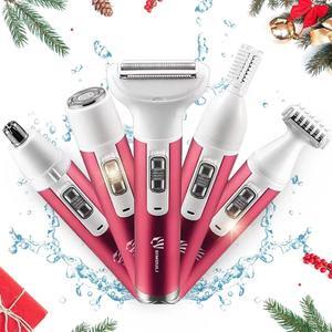 Electric Razor for Women,5 in 1 Womens Shaver Electric Bikini Trimmer Pubic Hair Removal Wet & Dry Painless Shaver for Legs Underarms Eyebrow Face Nose and Bikini Line Razor (Red)