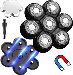 Universal Magnetic Interface 7 Blades Head Shaver Replacement Heads for Freedom series Head Shaver, Universal replacement heads Wet and Dry (7 Blades, Magnetic Interface)