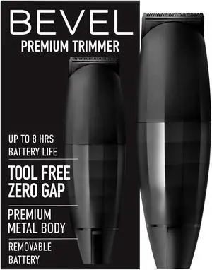 Bevel Beard Trimmer for Men - Black Edition Cordless Trimmer, 8 Hour Rechargeable Battery Life, Tool Free Adjustable Zero Gapped Blade, Barber Supplies, Mustache Trimmer