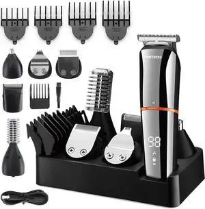 PRITECH Beard Trimmer for Men, 6 in 1 Beard Trimmer Kit, Electric Beard Trimmer with Hair, Precision, Body, Nose, Foil Razor, Grooming Kit Waterproof IPX6 (Silver)