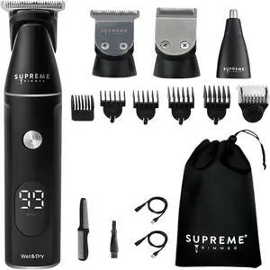 Supreme Trimmer Multigroomer All-in-One Trimmer | 120 Min Run Time + Waterproof | 14pc Mens Grooming Kit Beard Trimmer, Nose, Ear, Head & Face Hair Clipper | SMG3030