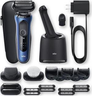 Braun Series 6 6095cc Electric Razor for Men with SmartCare Center, Beard Trimmer, Stubble Beard Trimmer, Cleansing Brush, Wet & Dry, Rechargeable, Cordless Foil Shaver, Blue