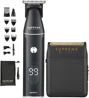 Supreme Trimmer Multigrommer SMG3030 + SOLO Foil Shaver Kit | Wet/Dry 14PC Kit All-in-one Nose, Ear, Head & Face Precision Beard Trimmer | Pocket Shaver for Barbers & at Home Use