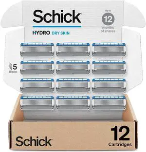 Schick Hydro Dry Skin Razor Refills, 12ct | Razor Blades Refills, Razor Blades for Men, Shaving Blades for Men, Hydro Razor Blades Refill, 5 Blade Razor Men, 12 Refills