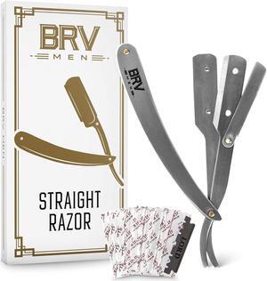 Professional Straight Edge Barber Razor w/ 100 Lord Platinum Single Edge Razor Blades | Straight Razors for Men | Barbershop Accessories | Mens Shaving Knife & Shavette - Silver