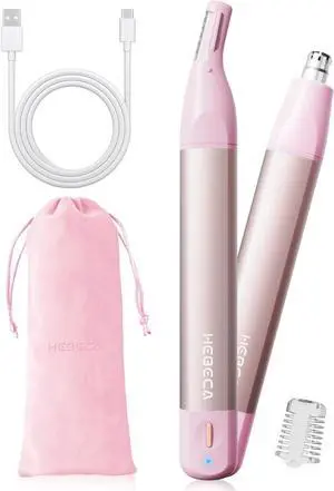 Nose Hair Trimmer for Women 2in1 Facial Hair Removal Trimmer - Metal Body, Rechargeable, Waterproof, Portable - Nose, Ear, Eyebrow, Peach-Fuzz, Lips, Chin FT2001