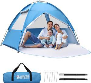 COVACURE Beach Tent Sun Shelter - Large Easy Setup Beach Tent, UPF 50+ UV Waterproof Lightweight Beach Shade Tent for 3-4 Person, Outdoor Tent for Beach, Camping, Fishing