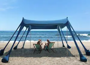Beach Tent, UPF50+ Protection Sun Shelter with 8 Sandbags, 10 x 10ft, Includes Sand Shovel, Ground Pegs & Stability Poles, Outdoor Beach Canopy Pop Up Sunshade for Camping, Fishing, or Picnics