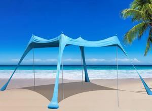 BOTINDO Family Beach Tent Canopy Sun Shade, Pop Up Grande Beach Tent Sun Shelter Stability 4 Poles with Portable Carry Bag Outdoor Shade for Beach Fishing Backyard Camping Picnics