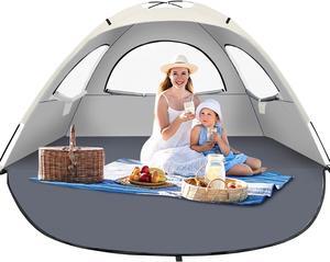 Beach Tent Sun Shelter for 3-4/5-6Person, Lightweight Beach Tent with UV Protection, 3 Mesh Roll Up Windows & 8.0mm Fiberglass, Easy Assemble