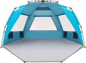 Easthills Outdoors Instant Shader Enhanced Deluxe XL Beach Tent Easy Set Up 4-6 Person Popup Sun Shelter 99" Wide for Family UPF 50+ Double Silver Coating with Extended Zippered Floor Pacific Blue