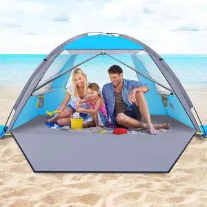 Beach Tent, UPF 50+ UV Protection Sun Shade Shelter for 3/4/5/6/7/8 Person, Portable Beach Canopy for Family & Baby, Lightweight & Easy Setup Beach Cabana with 3 Ventilation Mesh Windows