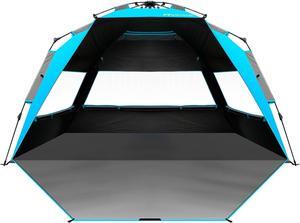 Beach Tent with Blackout Shelter Technology, Portable Beach Shade Sun Shelter Canopy for 4-6 Person with UPF 50+ UV Protection, Easy Setup Pop Up Tent Family Size