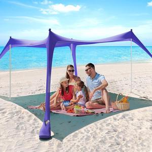 Beach Tent - 10 x 10 FT Beach Canopy, Portable Beach Tent Sun Shelter UPF50 with 4 Sandbags, Stability Poles, Ground Pegs and Anti-Wind Ropes, Outdoor Beach Shade Canopy for Beach Camping Picnics