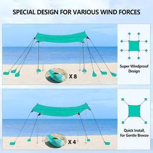 Beach Canopy Tent Sun Shade - Uboway UPF50+ Protection Sun Shelter with 4-8 Sandbags, Includes Stability Poles and Big Ground Pegs, Toldo de Playa 10X10FT, Pop Up Tent for Beach or Camping, Blue