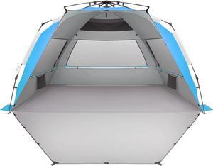 Oileus XX-Large Beach Tent Sun Shelter for 5-6 Person Portable Sun Shade Instant Pop Up Tent for Beach with Carrying Bag, Stakes, 6 Sand Pockets, Anti UV for Fishing Hiking Camping Blue