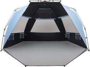 Easthills Outdoors Instant Shader Dark Shelter XL Beach Tent 99" Wide for 4-6 Person Sun Shelter UPF 50+ with Extended Zippered Porch Sky Blue