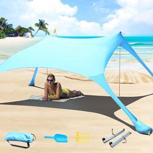 7×7 FT Beach Tent Sun Shelter UPF50+ UV Protection, Outdoor Canopy Tent Sun Shade with 2 Poles for Camping, Beach, Fishing, Backyard and Picnics