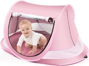 Baby Beach Tent,Large Pop Up Beach Tent Sun Shade for Beach,Portable Baby Travel Tent with Mosquito Net,Indoor Baby Play Tent,UPF 50+ UV Protection Sun Shelters (Pink)