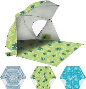 Pop Up Beach Umbrella, Portable Beach Tent Shelter, Beach Shade Sun Canopy with UPF 50+ UV Protection, Extendable Floor with Carrying Bag