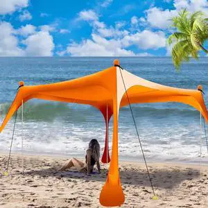 Buheco Beach Tent Pop Up Shade 10x10ft Beach Canopy Sun Shelter UPF50+ with 4 Foldable Poles-Portable Carrying Bag-Sand Shovel-Ground Pegs-Windproof Ropes for Outdoor Family Camping-Fishing- Picnic