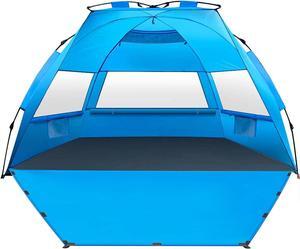 Pop Up Beach Tent, Deluxe XL Sun Shade Shelter for 3-4 Person with UPF50+ Protection, Extendable Floor & 3 Ventilating Windows Carrying Bag Stakes and Guy Lines
