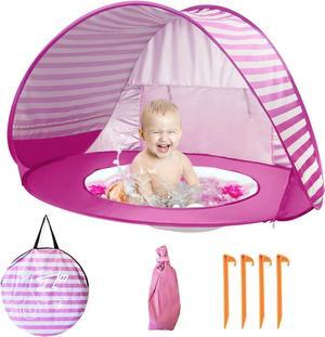 Baby Beach Tent with Pool, UPF 50+ Beach Sun Shelter Outdoor Tent for Aged 0-3 Baby and Kids, Parks and Beach Shade Portable Mini Pool, Pink