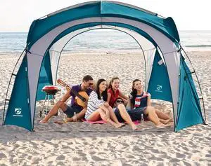 Beach Tent 12 X 12ft Large UPF50+ Pop Up Canopy with 2-Pcs Side Wall, Sun Shelter Rainproof, Waterproof for Camping Trips, Backyard Fun, Fishing, Parties, Or Picnics(Ocean Blue)
