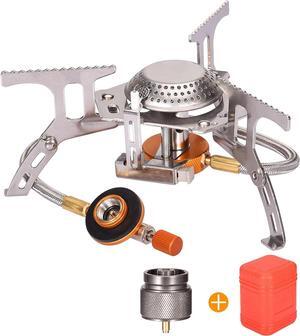 Portable Camping Gas Stove with 1LB Propane Tank Adapter, Foldable Camp Stove Backpacking Stove with Piezo Ignition for Outdoor Hiking Cooking Burner