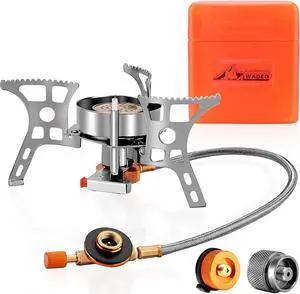 WADEO 3900W Windproof Camping Gas Stove, Portable Backpacking Stove with Piezo Ignition, 1LB Propane Tank Adapter, Butane Adapter for Outdoor Camping, Hiking and Picnic