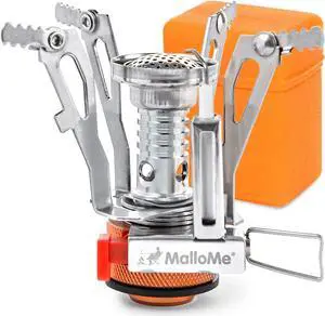 MalloMe Backpacking Stove - Portable Camping Stove - Small Backpack Camp Single Burner for Propane Butane Isobutane Fuel Canister - Mini Pocket Rocket Jet Boiler for Hiking & Gas Cooking