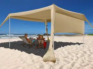 Beach Sunshade with Side Wall Shade Windproof Design,Sun Shelter UPF50+ Portable Family Canopy Tent Anchors 10x10 FT 4 Poles Pop Up Outdoor Shelter for Beach,Backyard and Picnics