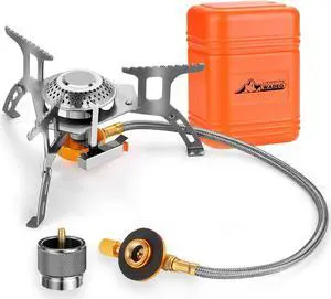 WADEO Camping Gas Stove, 3700W Portable Backpacking Stove with Piezo Ignition, Portable Burner, Camping Stove Adapter and Carrying Case for Outdoor Cooking