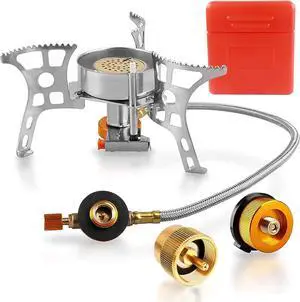 Camping Stove with Fuel Canister Adapter Portable Collapsible Gas Stove with Piezo Ignition-3900W-Lightweight-Windproof-Butane Adapter Camping and Backpacking Mini Stove Kit for Hiking